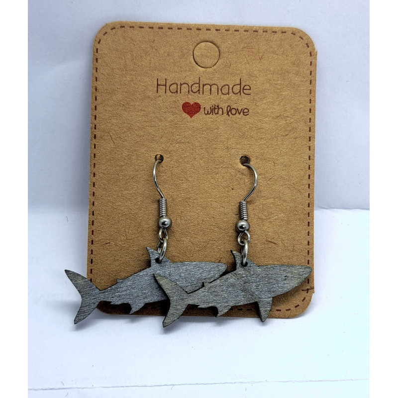 Shark (Swimming) Earrings - Hand Finished with Silver Gilt Wax
