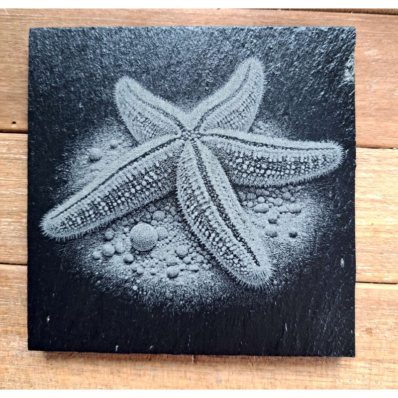 Natural Slate Coaster - Laser Engraved Starfish (Sea Star) 10x10 cm
