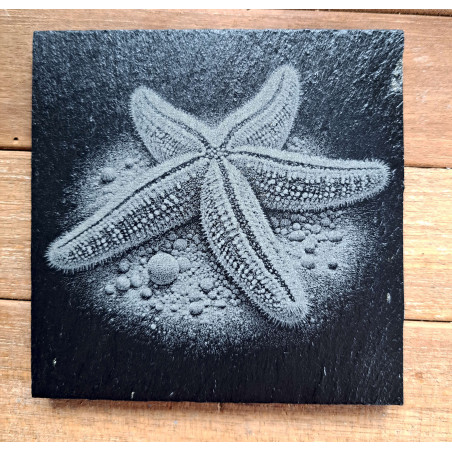 Natural Slate Coaster - Laser Engraved Starfish (Sea Star) 10x10 cm