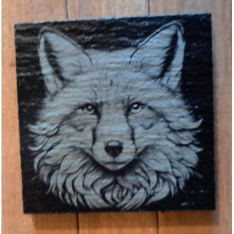 Slate coaster, fox design meticulously laser engraved